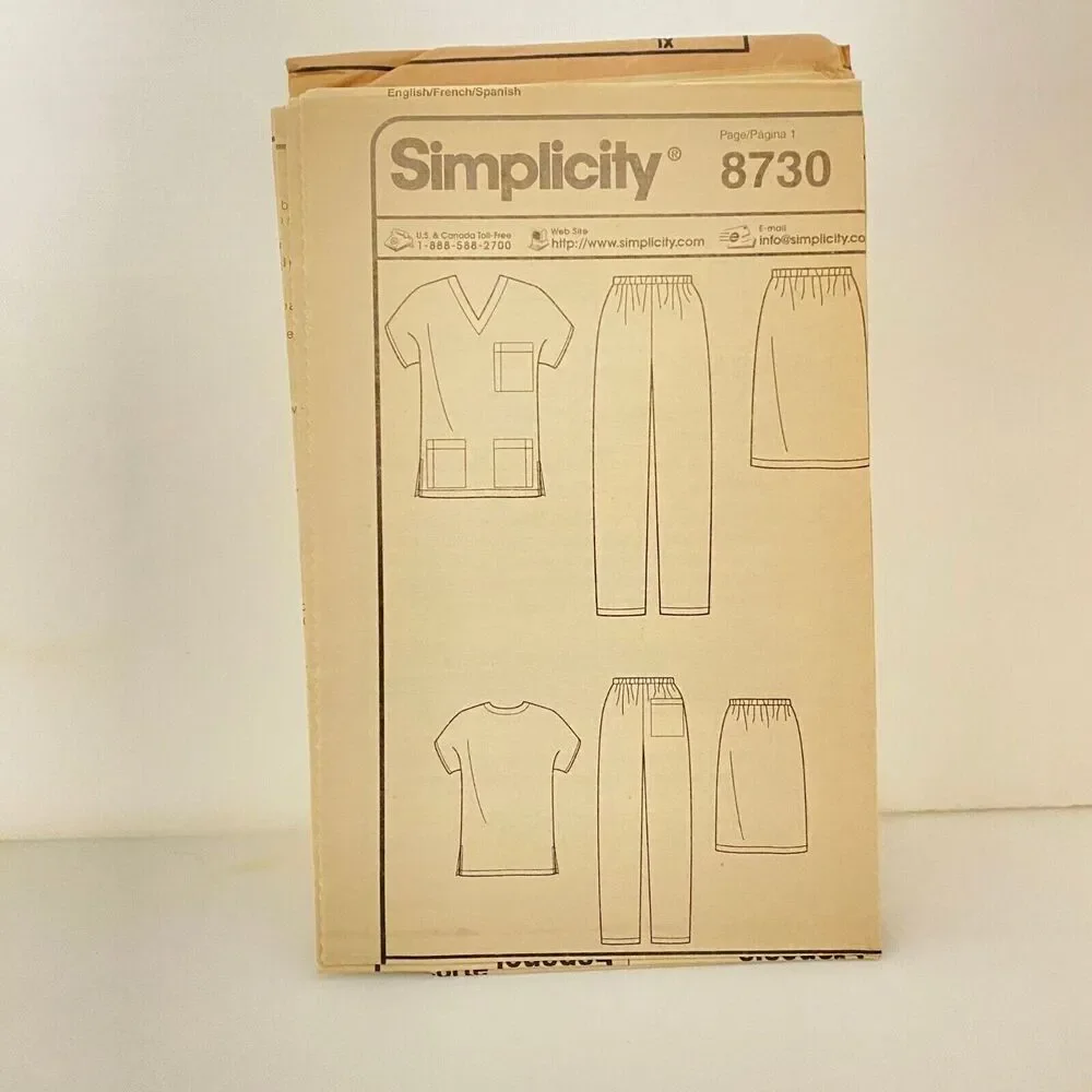 #8730 Simplicity Misses Mens or Teens Top Skirt and Pants Sewing Pattern Size S-